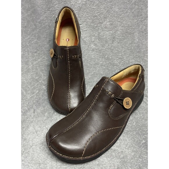 Clarks Un.Loop Women’s Brown Leather Ortholite Slip On Shoes Size 7 M - Picture 12 of 14